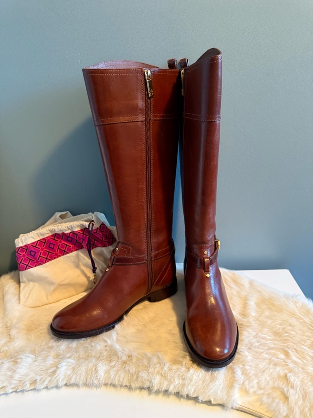 Tory Burch Brita Brown Leather Knee High Tall Riding Boot